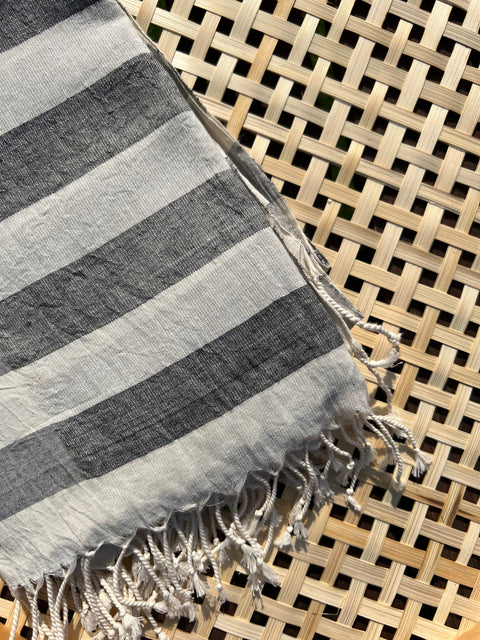 Handloom Woven Cotton Scarf - Black Stripes