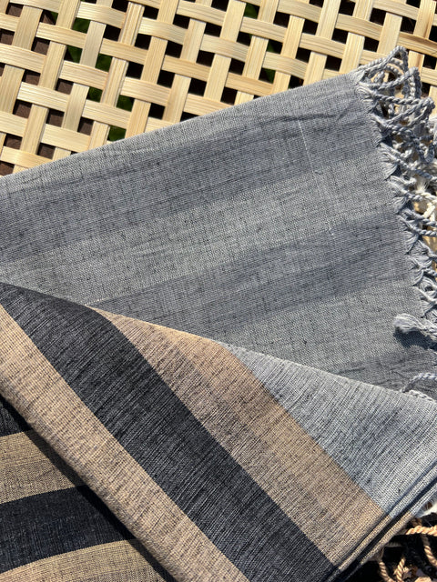 Handloom Woven Cotton Scarf - Vertical Black Brown Grey